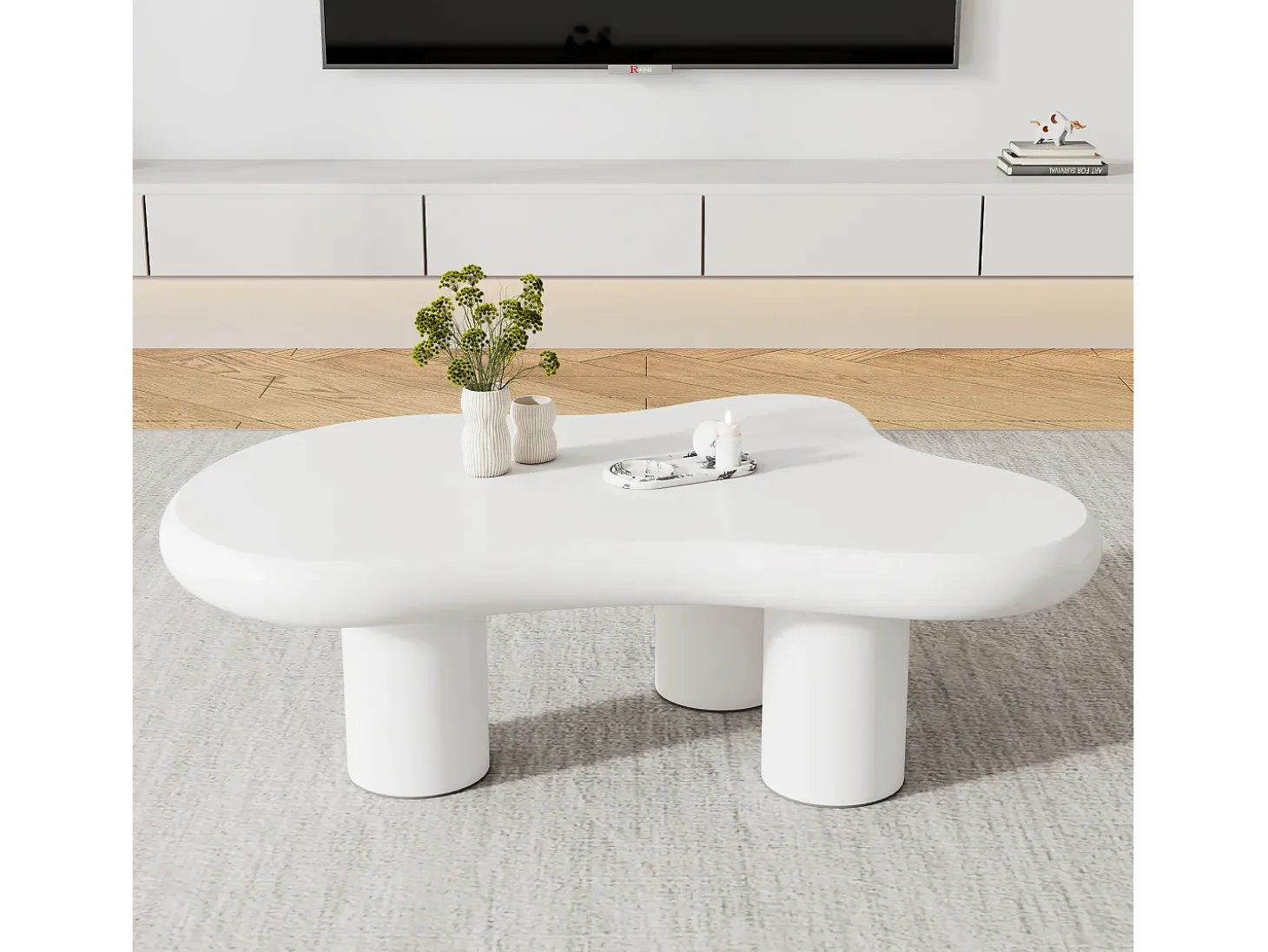 Mesa de centro irregular em forma de nuvem - 97 x 67 x 32 cm - Tampo em MDF - Branco