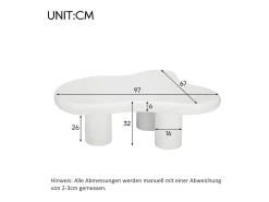 Mesa de centro irregular em forma de nuvem branca - Madeira MDF 97x67x32cm
