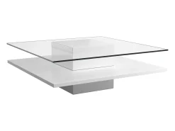 Mesa de centro ISANIA - Vidro temperado & MDF - Cor: Branco