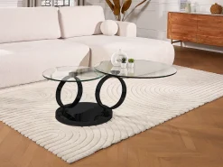 Mesa de centro JOLINE com tampo giratório - Vidro temperado - Preta