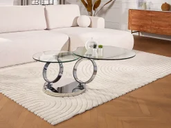 Mesa de centro JOLINE com prateleiras giratórias - Vidro temperado