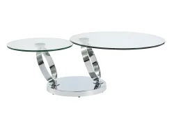 Mesa de centro JOLINE com prateleiras giratórias - Vidro temperado