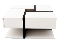Mesa de centro lacada de alto brilho com 4 gavetas - Madeira PB - Branca e preta
