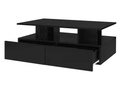 Mesa de centro lacada de alto brilho com iluminação LED e 2 gavetas - Madeira PB preta