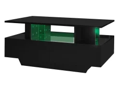 Mesa de centro lacada de alto brilho com iluminação LED e 2 gavetas - Madeira PB preta