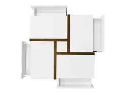 Mesa de centro lacada de alto brilho com 4 gavetas - Branca e madeira 78 x 78 x 36 cm