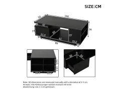 Mesa de centro laqueada - 100 x 50 x 36 cm - com gaveta + LEDs + 4 compartimentos de arrumação - aglomerado - preta