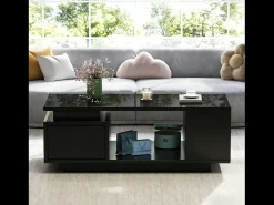 Mesa de centro laqueada - 100 x 50 x 36 cm - com gaveta + LEDs + 4 compartimentos de arrumação - aglomerado - preta