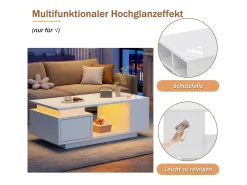 Mesa de centro laqueada - 100 x 50 x 36 cm - com gaveta + LEDs + 4 compartimentos de arrumação - aglomerado - branca