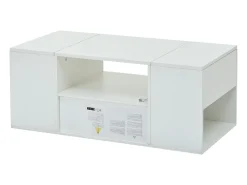 Mesa de centro laqueada de alto brilho - 100 x 50 x 40 cm - com 1 gaveta + LEDs + 6 compartimentos de armazenamento - aglomerado - branca