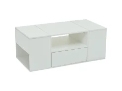Mesa de centro laqueada de alto brilho - 100 x 50 x 40 cm - com 1 gaveta + LEDs + 6 compartimentos de armazenamento - aglomerado - branca