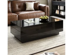 Mesa de centro laqueada de alto brilho com gavetas e compartimento deslizante - 100 x 50 x 31 cm - aglomerado - preta