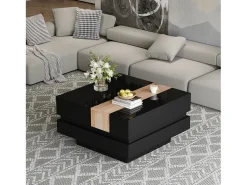 Mesa de centro laqueada de alto brilho para sala de estar - 70 x 70 x 39 cm - extensível e com espaço de armazenamento oculto - MDF - preta