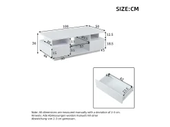 Mesa de centro laqueada de alto brilho - 100 x 50 x 36 cm - com 2 gavetas + LEDs + espaço de armazenamento aberto + divisória de vidro - aglomerado - branca
