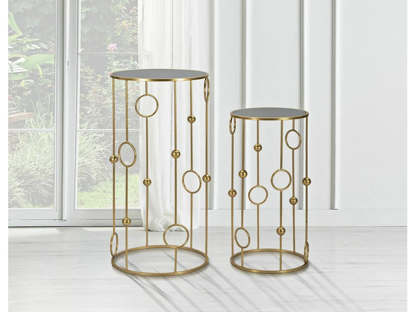 Mesa de centro Leonid, Mesa de centro baixa, Porta-revistas para sofá, Estante de sala, 50x50 h100 cm, Dourado