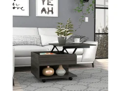 Mesa de centro Luanda com rodízios , 29.46 cm X 79.75 cm X 54.35 cm , Carvão vegetal