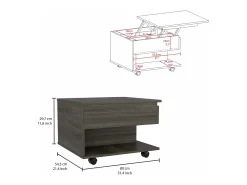 Mesa de centro Luanda com rodízios , 29.46 cm X 79.75 cm X 54.35 cm , Carvão vegetal