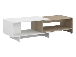 Mesa de centro Lugo com tampo deslizante e telescópico, em carvalho branco e japonês.