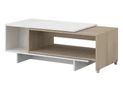 Mesa de centro Lugo com tampo deslizante e telescópico, em carvalho branco e japonês.
