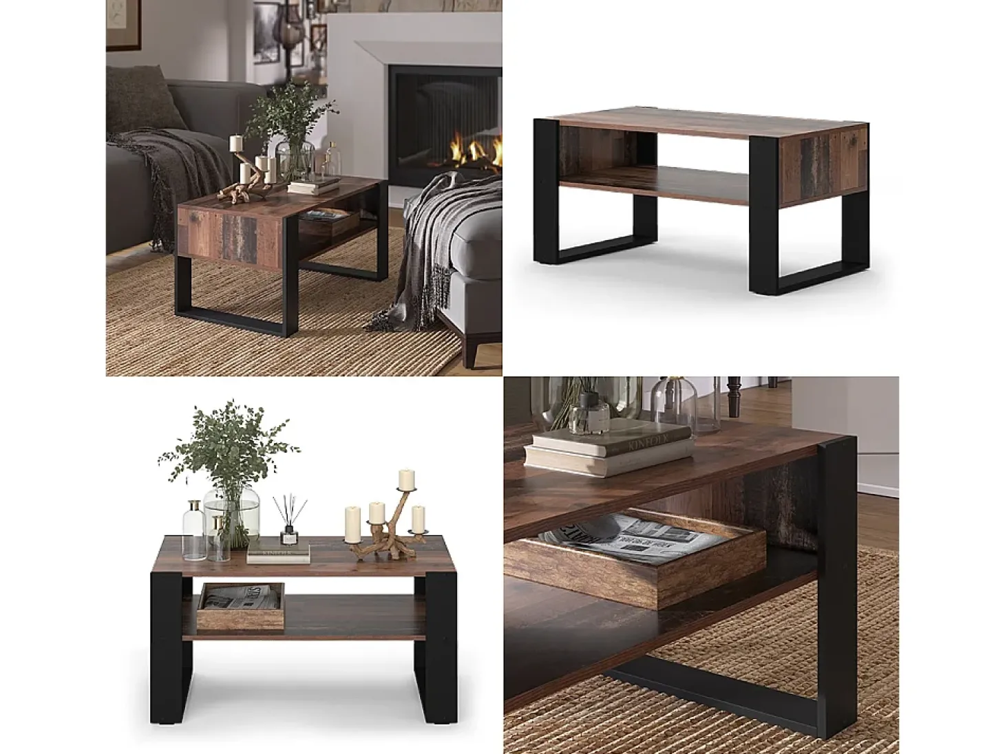 Mesa de centro madeira antiga 92x52.4x45.6 olli