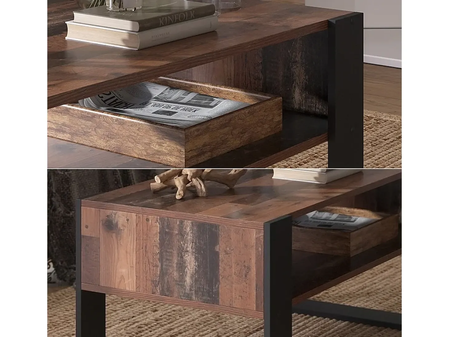 Mesa de centro madeira antiga 92x52.4x45.6 olli