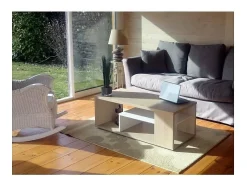 Mesa de centro MELINA. Móvel moderno e na moda, cor carvalho e branco. Ideal para a sua sala de estar. Fabricação francesa.