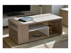 Mesa de centro MELINA. Móvel moderno e na moda, cor carvalho e branco. Ideal para a sua sala de estar. Fabricação francesa.