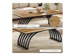 Mesa de Centro, Mesa de Chá de Centro Retangular Rústica de 120cm com Pernas de Moldura de Metal