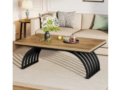 Mesa de Centro, Mesa de Chá de Centro Retangular Rústica de 120cm com Pernas de Moldura de Metal