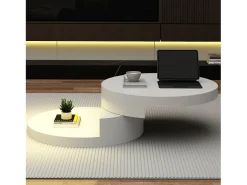 Mesa de centro moderna - 70 x 70 x 35,5 cm - mesa giratória 360° - com LEDs + armazenamento - MDF - branco