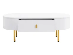 Mesa de centro moderna - 2 gavetas com puxadores e pés dourados - MDF - Branco