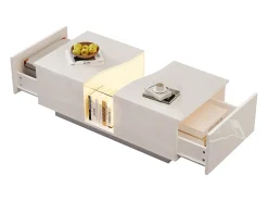 Mesa de centro moderna - 100 x 50 x 35 cm - com LEDs + 2 gavetas - tampo de acrílico - MDF - branco