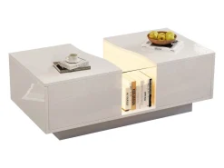 Mesa de centro moderna - 100 x 50 x 35 cm - com LEDs + 2 gavetas - tampo de acrílico - MDF - branco