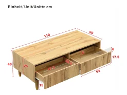 Mesa de centro moderna - 110 x 50 x 40 cm - com 2 gavetas + LEDs - MDF - natural