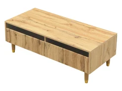 Mesa de centro moderna - 110 x 50 x 40 cm - com 2 gavetas + LEDs - MDF - natural