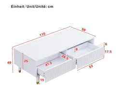 Mesa de centro moderna - 110 x 50 x 40 cm - com 2 gavetas + LEDs - MDF - branca