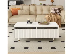 Mesa de centro moderna - 110 x 50 x 40 cm - com 2 gavetas + LEDs - MDF - branca