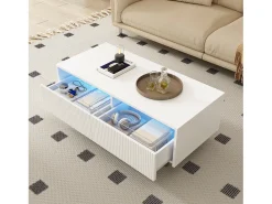 Mesa de centro moderna - 110 x 50 x 40 cm - com 2 gavetas + LEDs - MDF - branca
