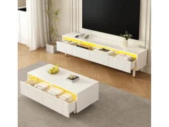 Mesa de centro moderna - 110 x 50 x 40 cm - com 2 gavetas + LEDs - MDF - branca