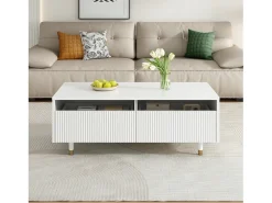 Mesa de centro moderna - 110 x 50 x 40 cm - com 2 gavetas + LEDs - MDF - branca