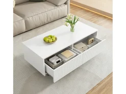 Mesa de centro moderna - 110 x 50 x 40 cm - com 2 gavetas + LEDs - MDF - branca