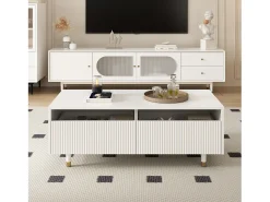 Mesa de centro moderna - 110 x 50 x 40 cm - com 2 gavetas + LEDs - MDF - branca