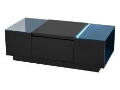 Mesa de centro moderna - 105 x 50 x 35 cm - com 2 gavetas + LEDs - tampo de vidro - aglomerado - preto