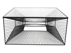 Mesa de centro moderna - Vidro e metal preto em arame. CLARENCE