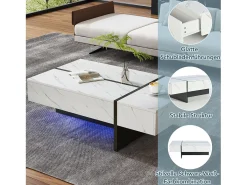 Mesa de centro moderna branca com iluminação LED - padrão mármore - tampo brilhante - 105 x 60 x 35 cm - aglomerado - branca