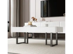 Mesa de centro moderna clássica - 110 x 50,5 x 41 cm - mesa para sala de estar - tampo brilhante - MDF + aglomerado - branco + preto