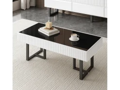 Mesa de centro moderna clássica - 110 x 50,5 x 41 cm - mesa para sala de estar - tampo brilhante - MDF + aglomerado - branco + preto