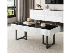 Mesa de centro moderna clássica - 110 x 50,5 x 41 cm - mesa para sala de estar - tampo brilhante - MDF + aglomerado - branco + preto
