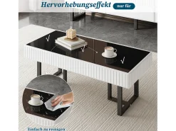 Mesa de centro moderna clássica - 110 x 50,5 x 41 cm - mesa para sala de estar - tampo brilhante - MDF + aglomerado - branco + preto