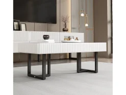 Mesa de centro moderna clássica - 110 x 50,5 x 41 cm - mesa para sala de estar - tampo brilhante - MDF + aglomerado - branco + preto